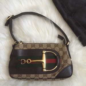 Gucci Monogram Canvas Horsebit Pochette Handbag